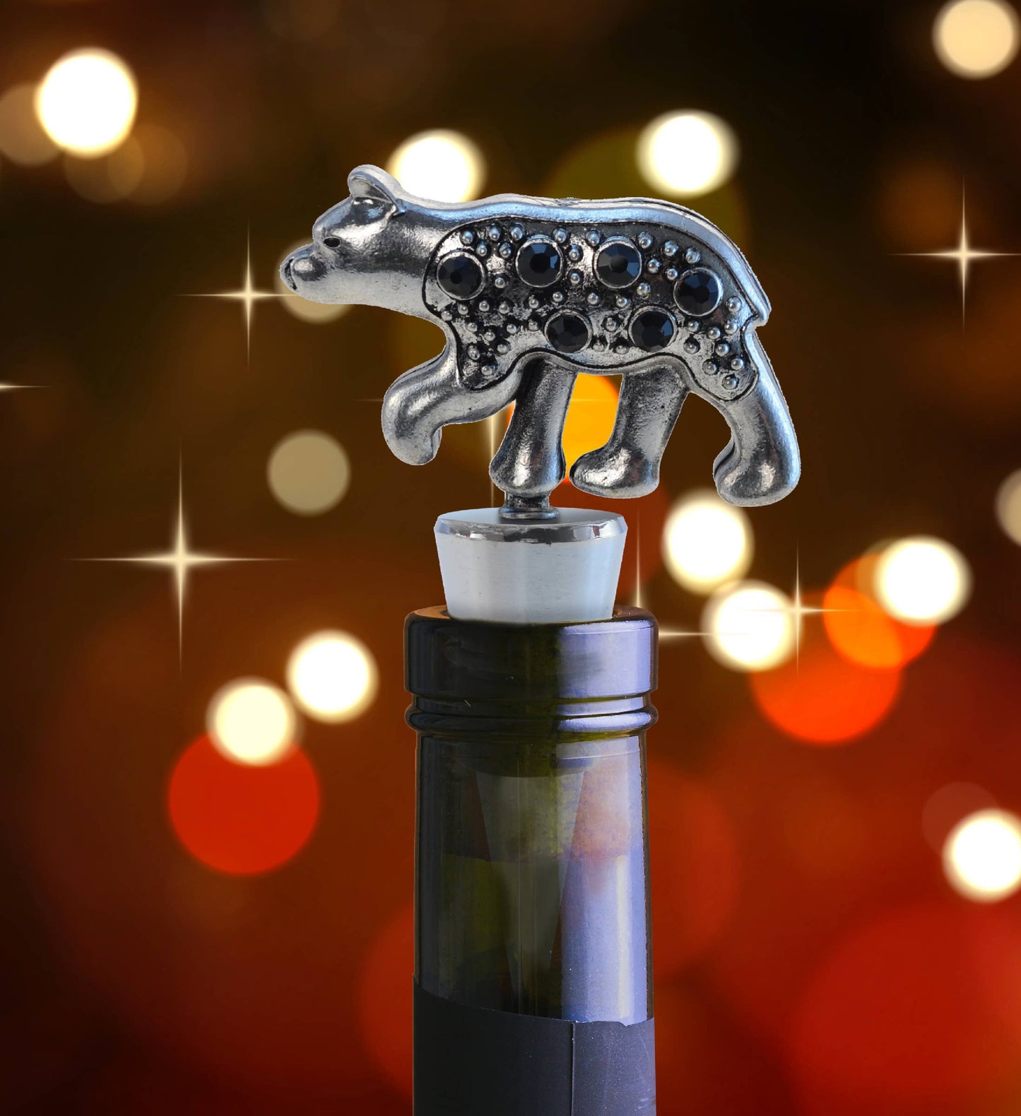 Wine Stopper - Metal Black Bear