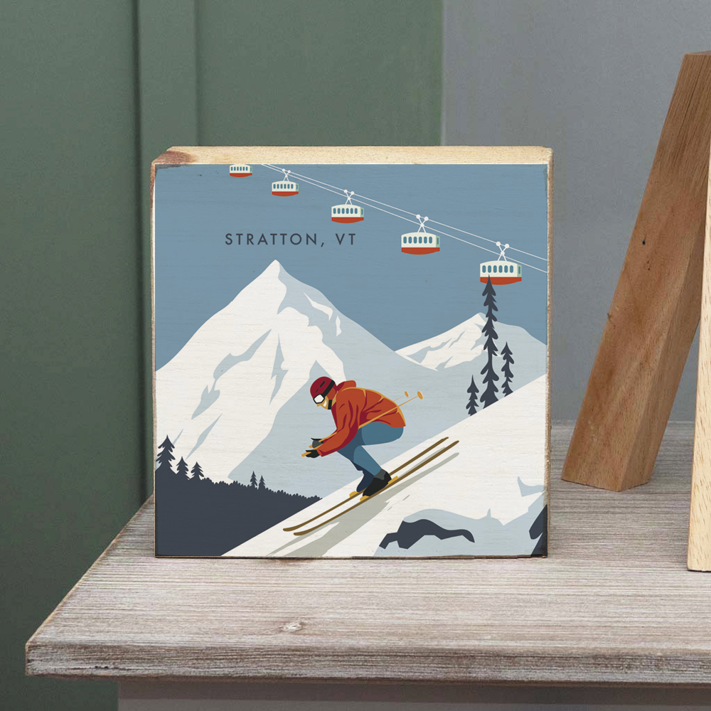 Wisp Bluebird Ski Day Decorative Wooden Block