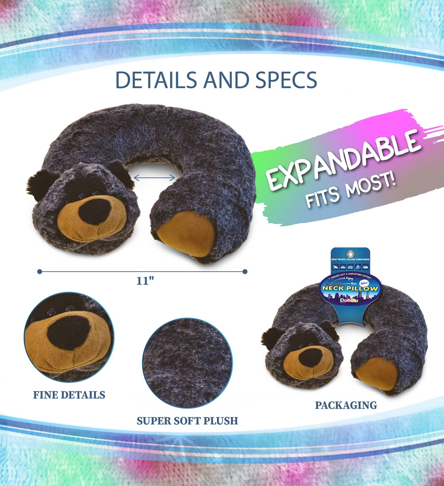 Soft Plush Neck Pillow - Black Bear