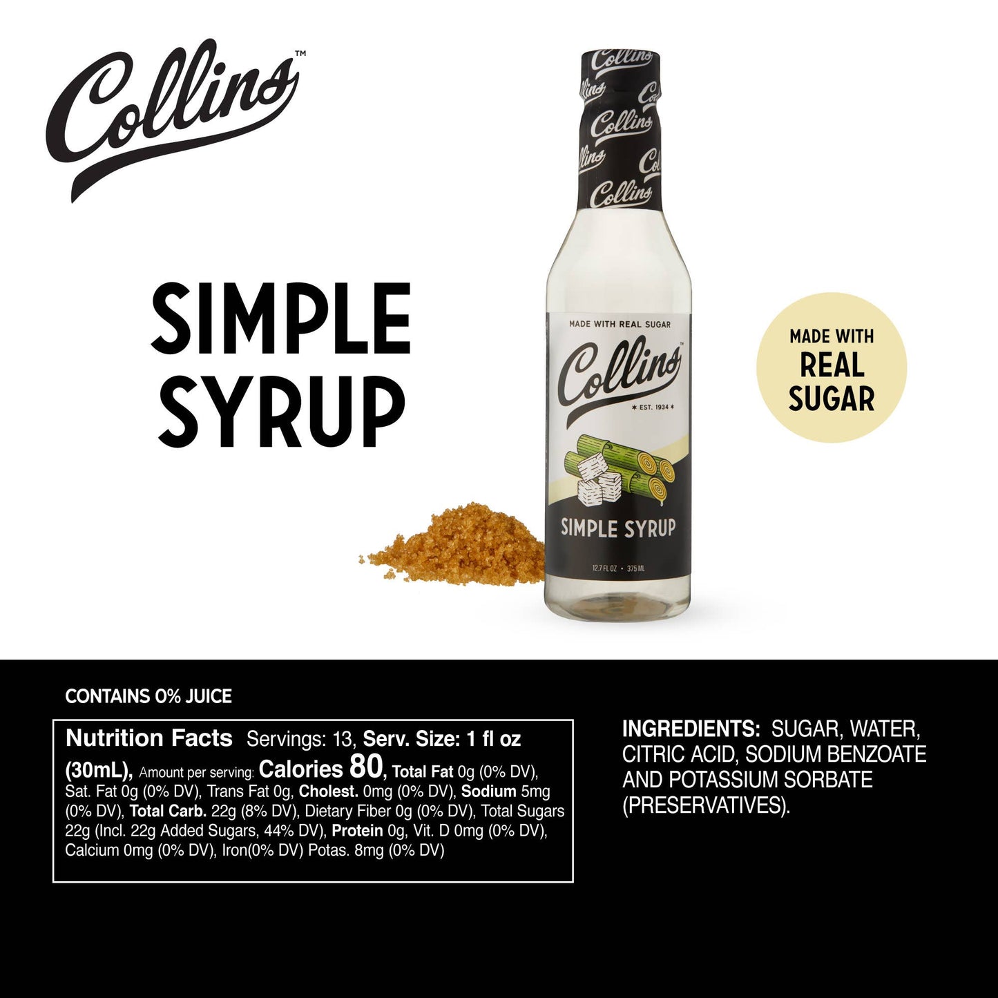 Real Sugar Cocktail Simple Syrup - 12.7 oz