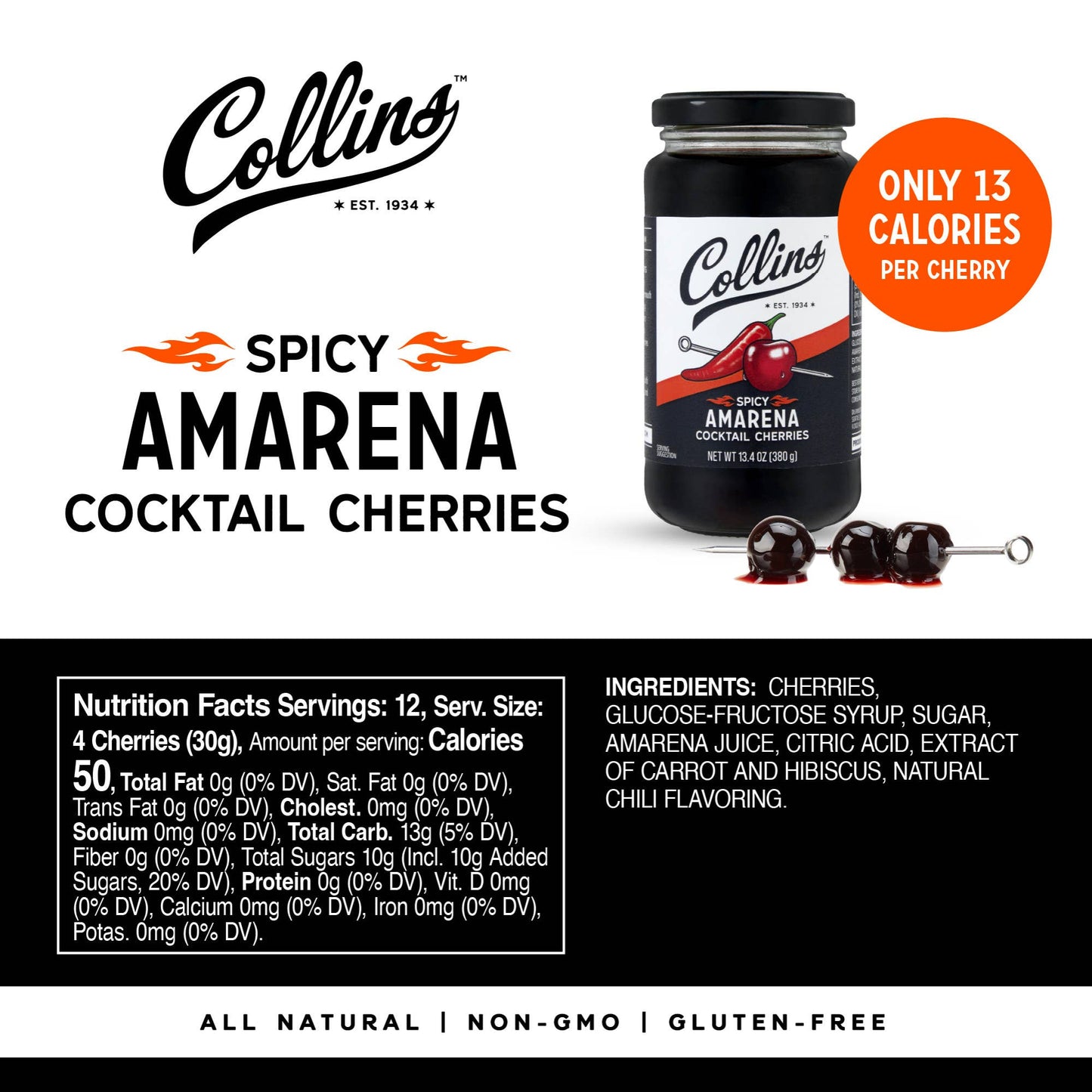 Gourmet Italian Spicy Stemless Amarena Cherries - 13.4 oz
