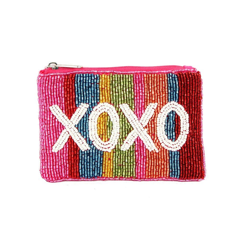XOXO Message Rainbow Color Block Beaded Mini Pouch Bag
