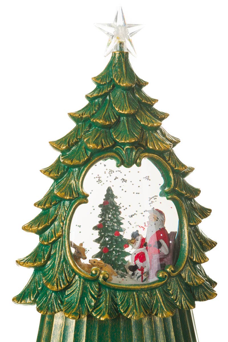 Starlight Collection - NEW-Green Led Star Topped Tree Snow Globe W/ Cozy Santa & Co