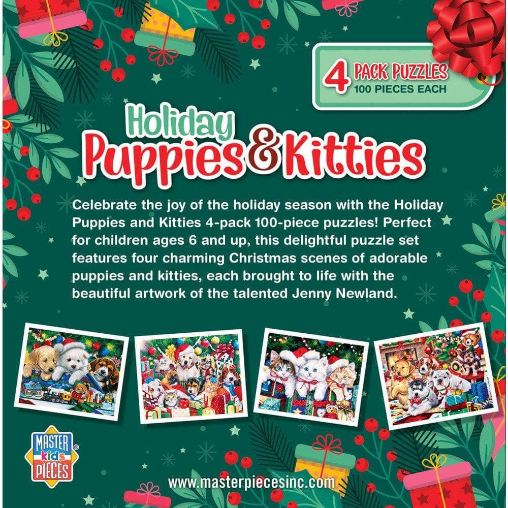 Holiday Puppies & Kitties 4-Pack 100 Piece Jigsaw Puzzles