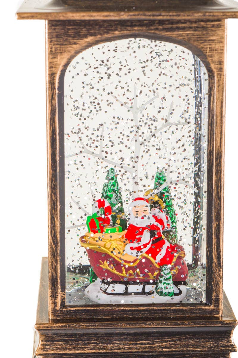 Starlight Collection - NEW-Bronze Led Lantern Snow Globe With Santa In Sleigh