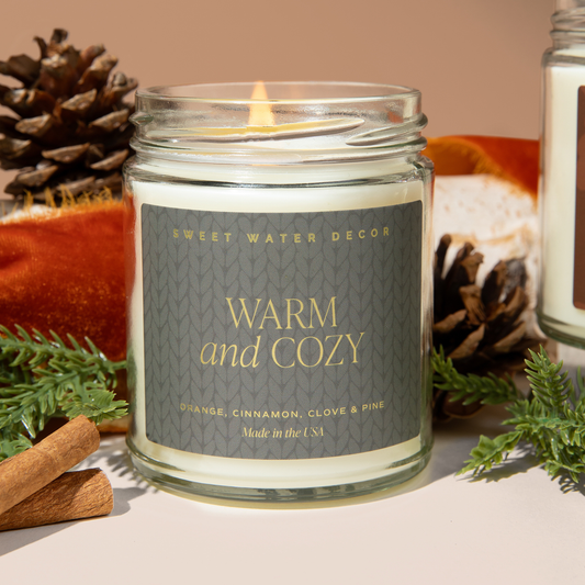 Warm and Cozy 9 oz Soy Candle (Gold Foil) - Fall Home Decor