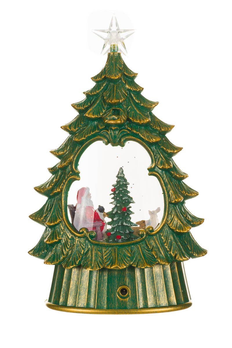 Starlight Collection - NEW-Green Led Star Topped Tree Snow Globe W/ Cozy Santa & Co