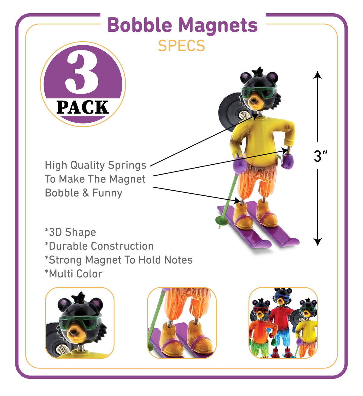 Skiing Bear Bobble Magnet