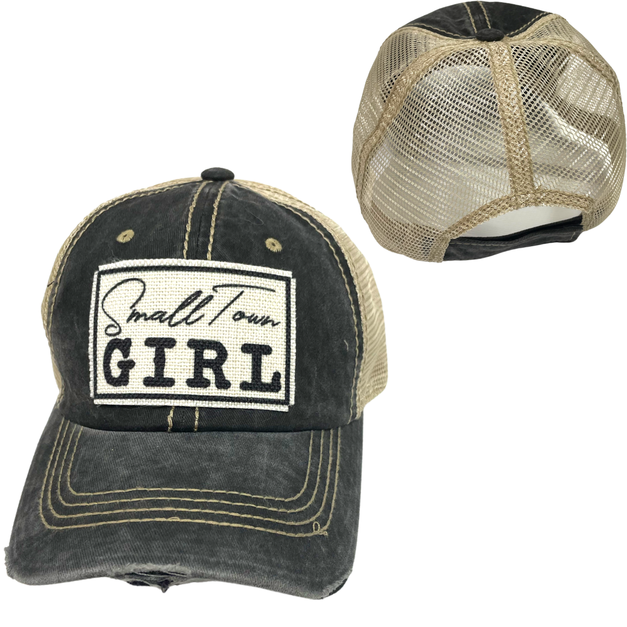 dkhandmade - SMALL TOWN GIRL BALL CAP | WOMAN'S HAT | DISTRESSED