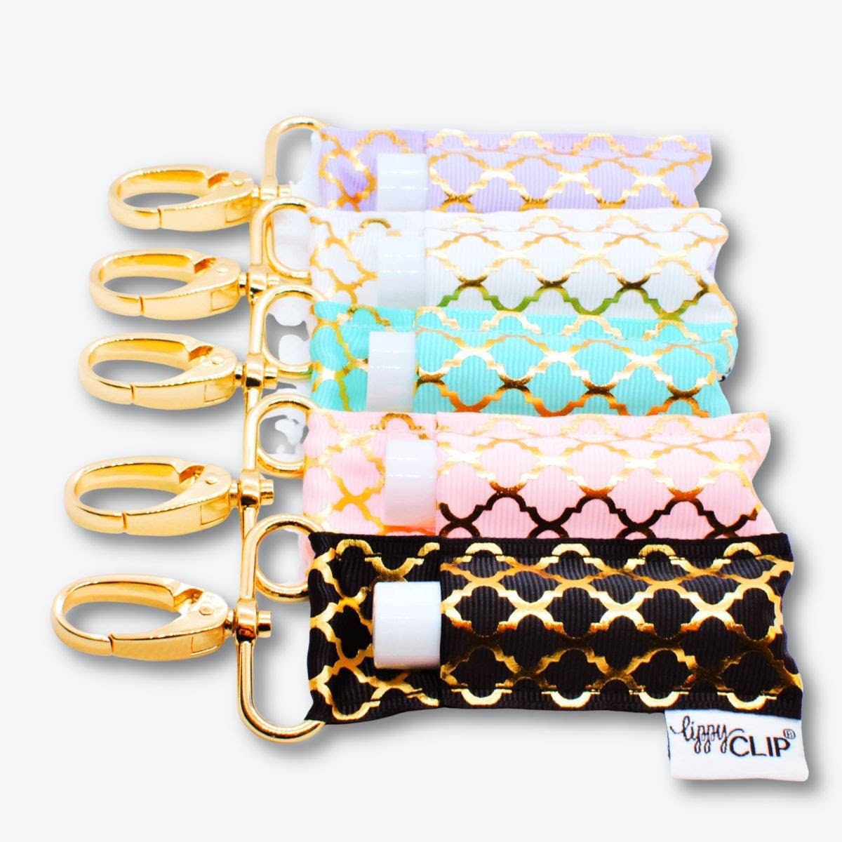 Gold Quatrefoil on White LippyClip