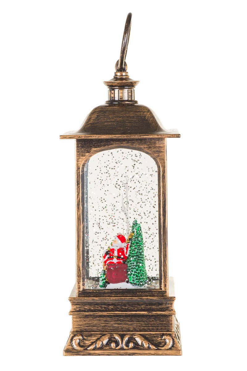 Starlight Collection - NEW-Bronze Led Lantern Snow Globe With Santa In Sleigh