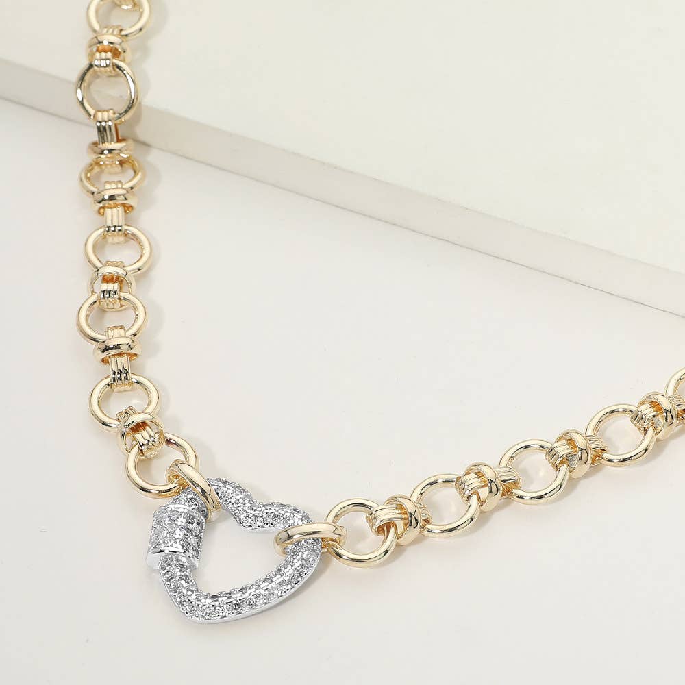 Heart Carabiner Accent Link Chain Necklace