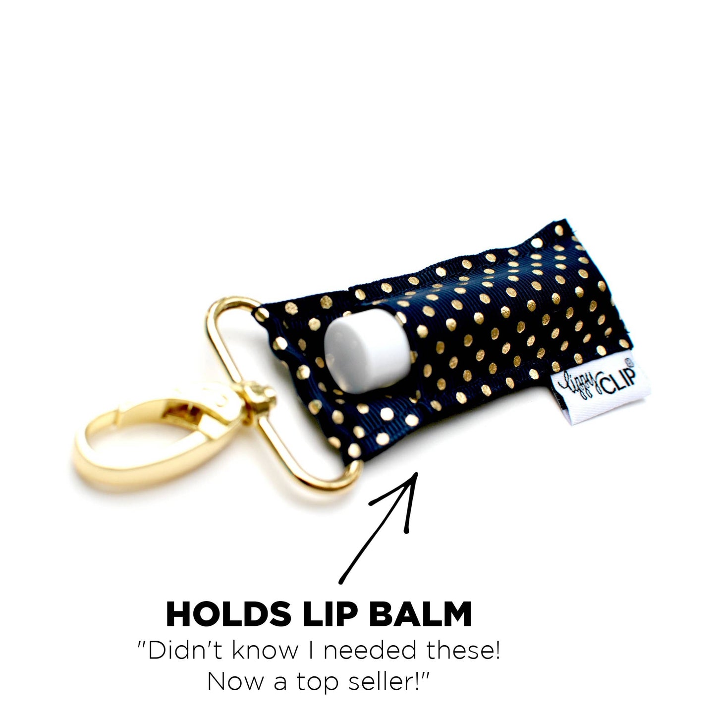 Gold Dots on Black LippyClip® Lip Balm Holder for Chapstick
