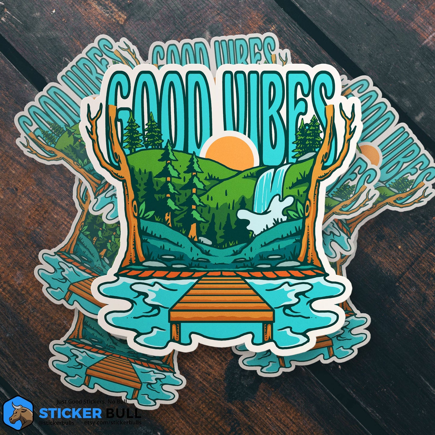 Good Vibes Nature Sticker, Vinyl Weather Proof Bumper Sticker, Car Decal, Water Bottle Sticker