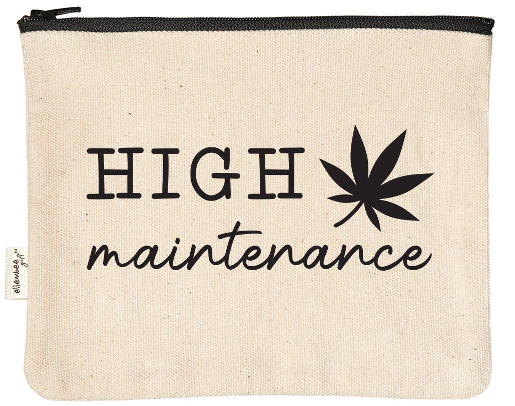 High maintenance funny printed weed pouch with pot leaf