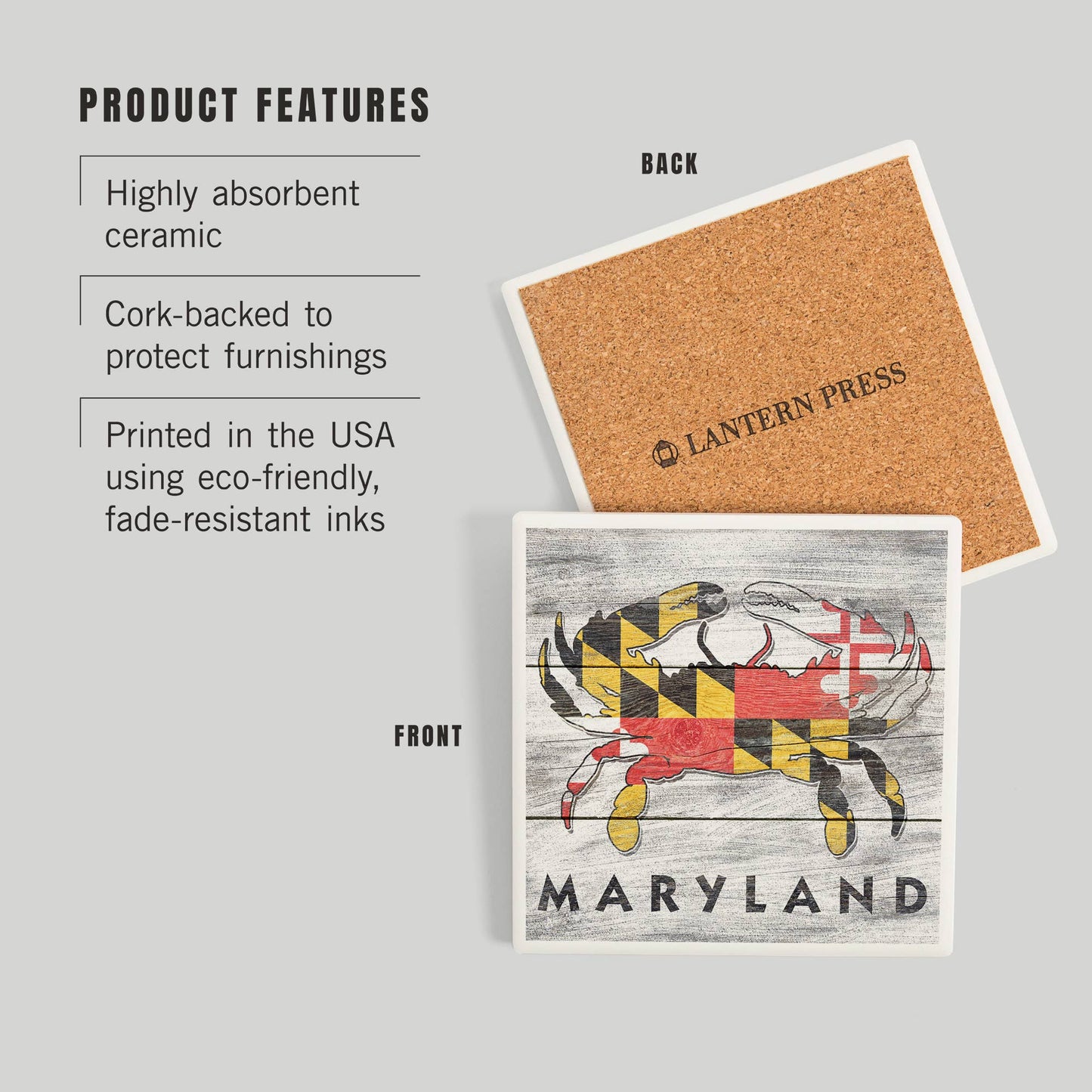 Lantern Press - CERAMIC COASTER Maryland, Rustic State Flag Crab