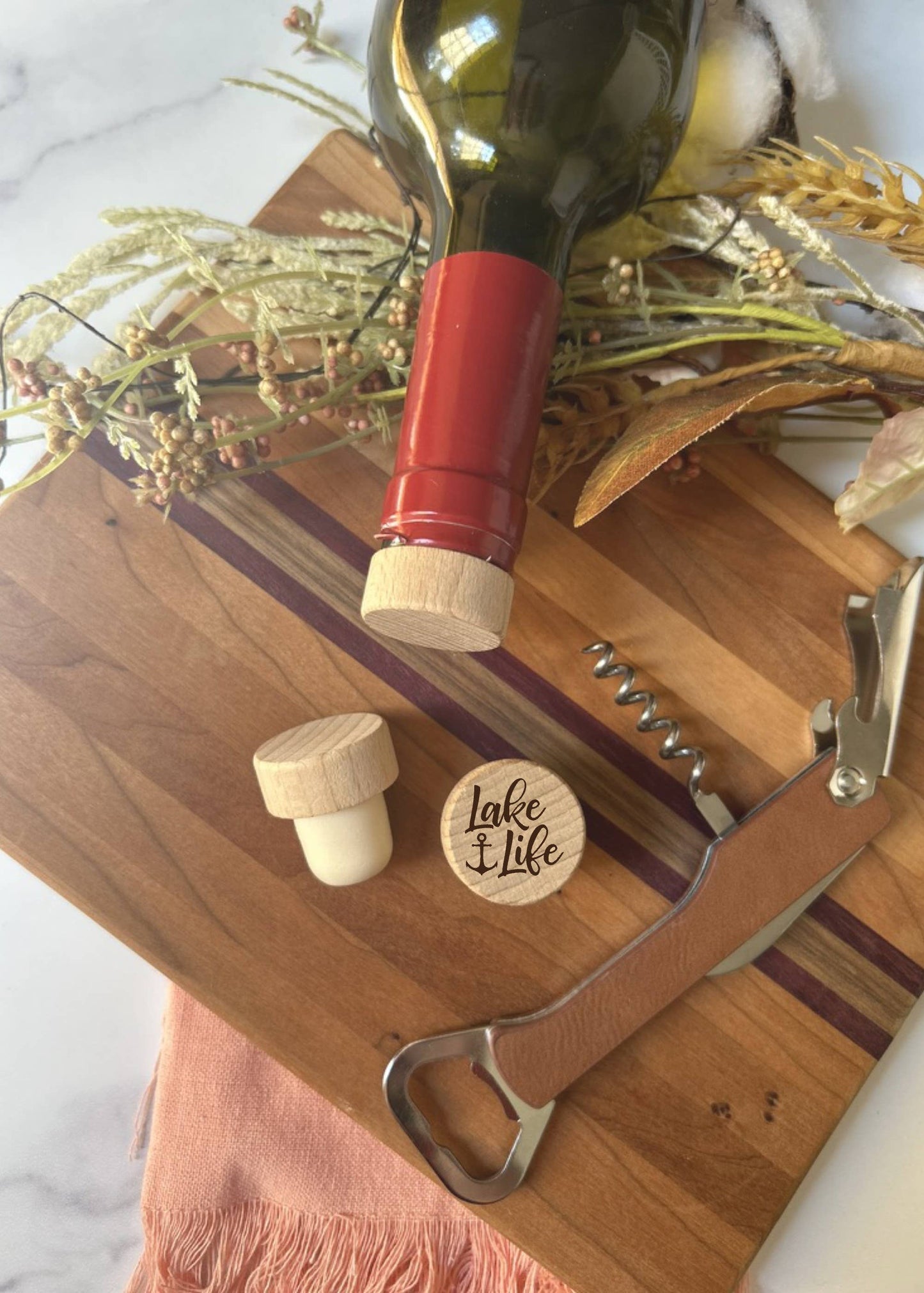 Engraved Lake Wine Bottle Stoppers