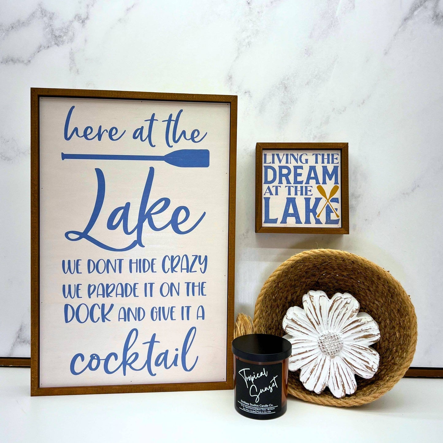 Driftless Studios - Living the Dream at the Lake - Summer Decor Cabin Sign