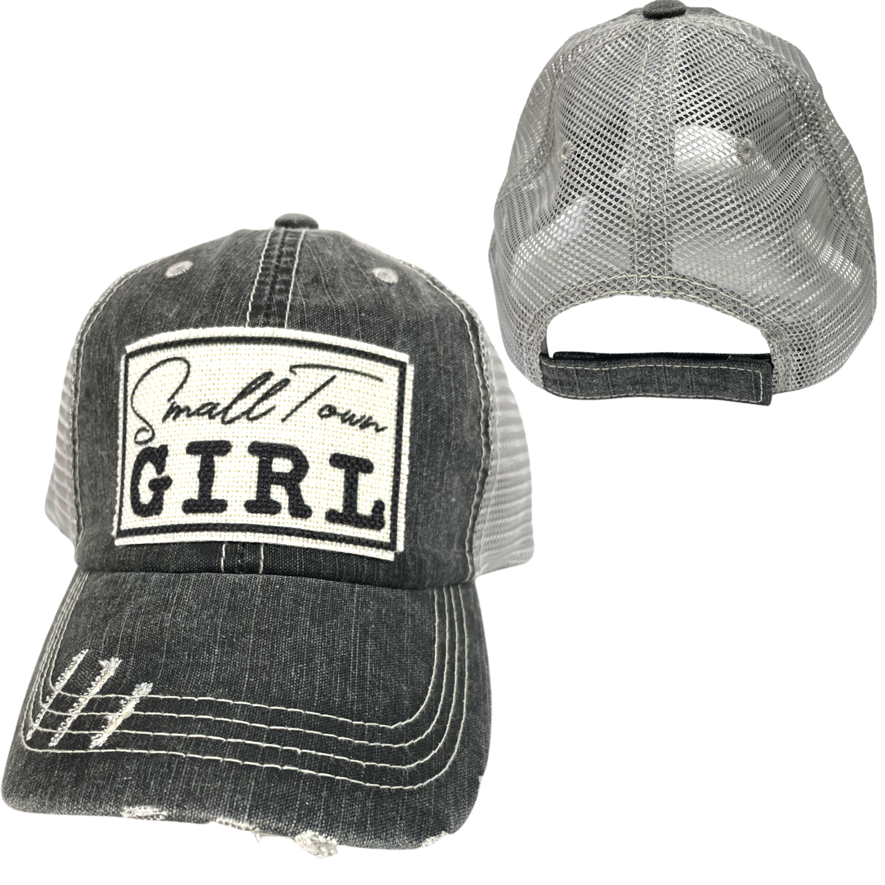 dkhandmade - SMALL TOWN GIRL BALL CAP | WOMAN'S HAT | DISTRESSED