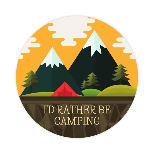 I'd Rather Be Camping - Funny Camping Sticker - Outdoors Weatherproof Vinyl Sticker for Laptop, Car, Cooler, Waterbottle, Hydroflask