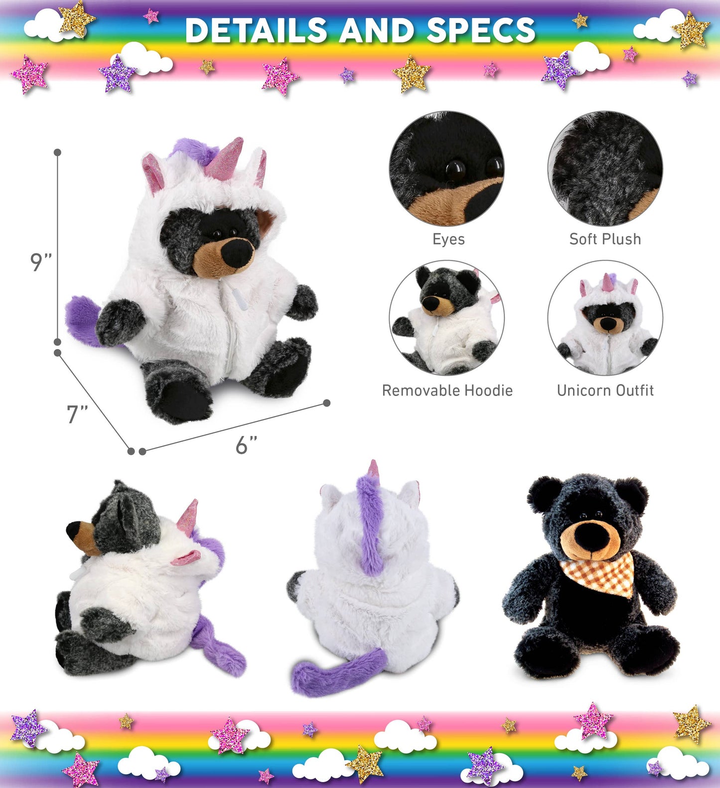 Plush Unicorn Sitting Black Bear