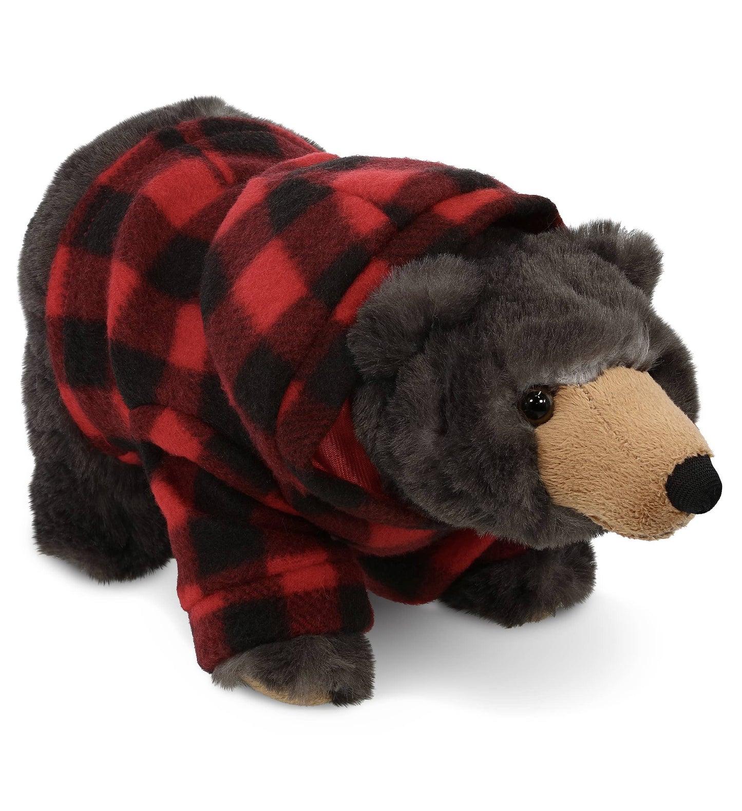 STANDING WILD BLACK BEAR W RED PLAID HOODIE