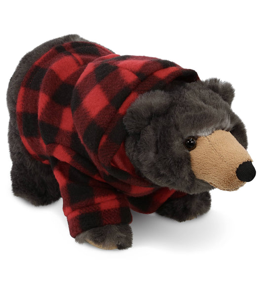 STANDING WILD BLACK BEAR W RED PLAID HOODIE