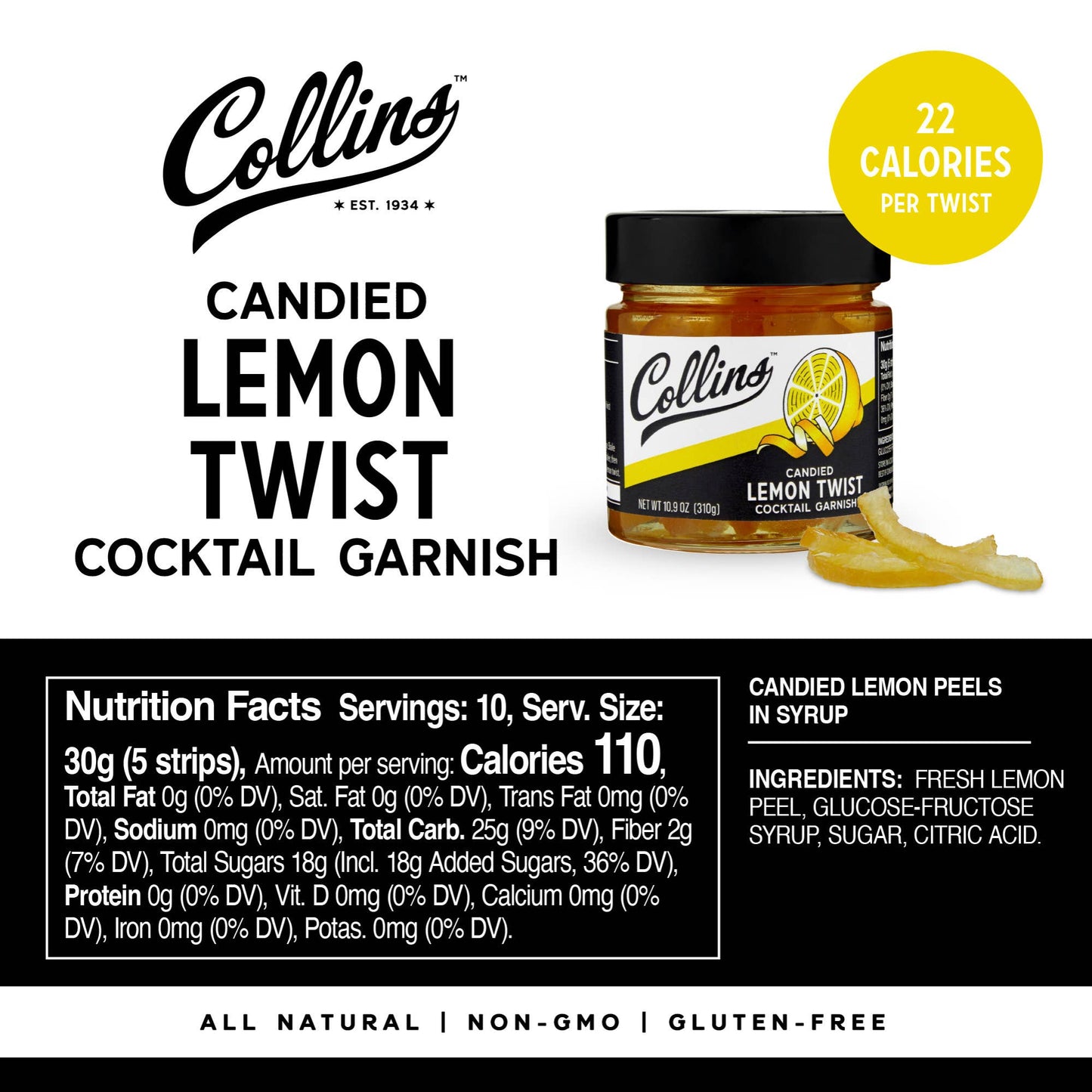 Italian Candied Lemon Peel Twist Cocktail Garnish