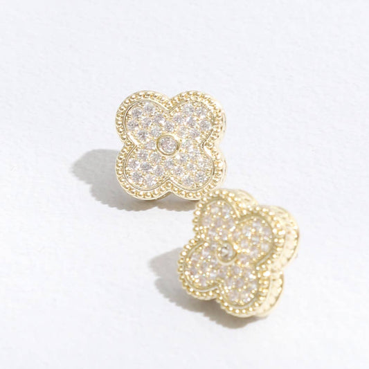Gold Tone CZ Pave Clover Post Earrings