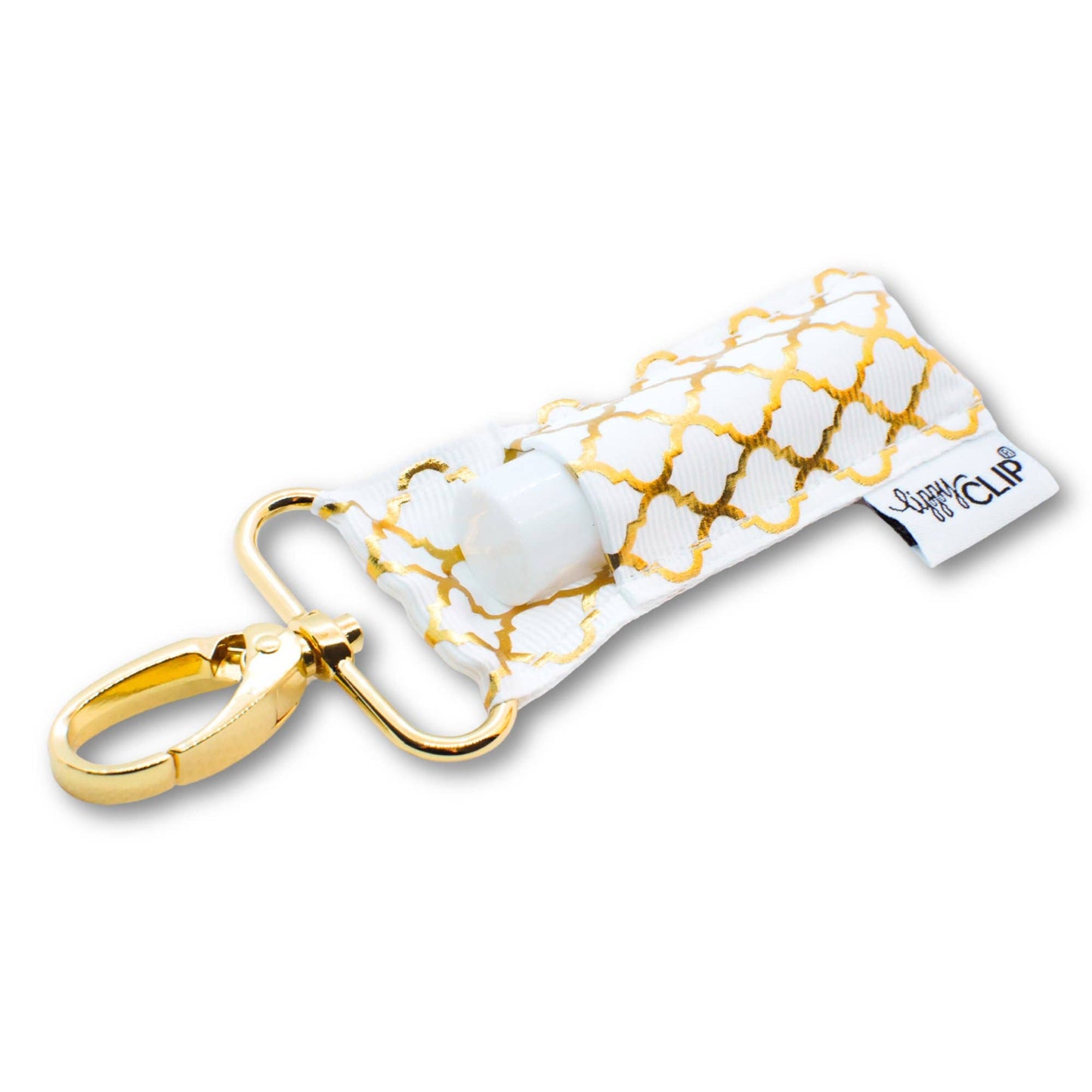 Gold Quatrefoil on White LippyClip