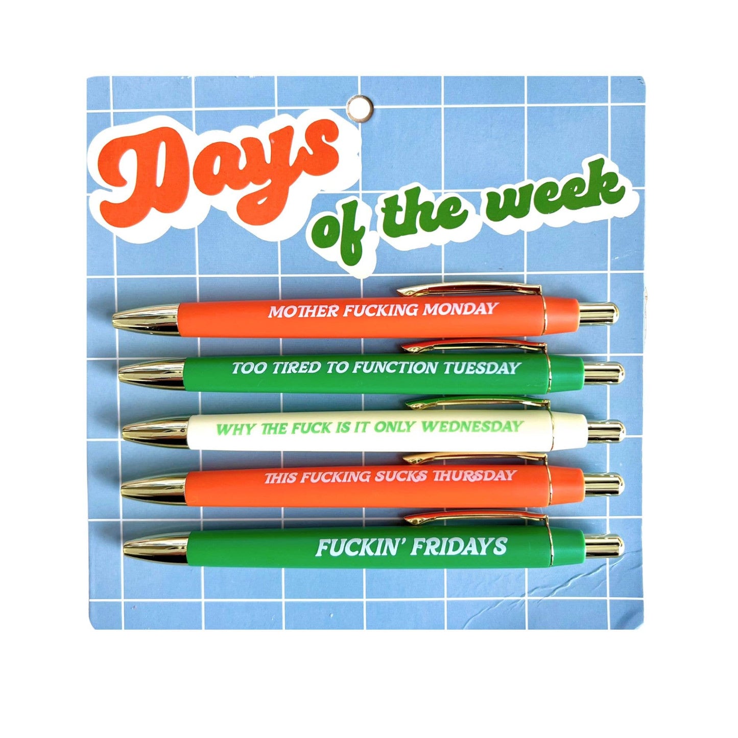 FUN CLUB - Days Of The Week Pen Set (funny gifts, pens, spring, stationery)