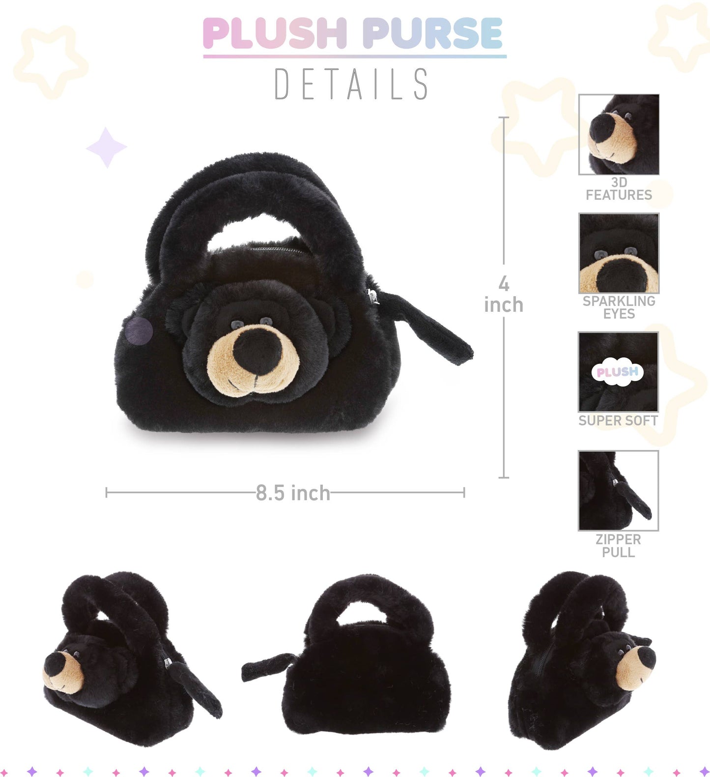 Soft Plush Hand Bag - Black Bear