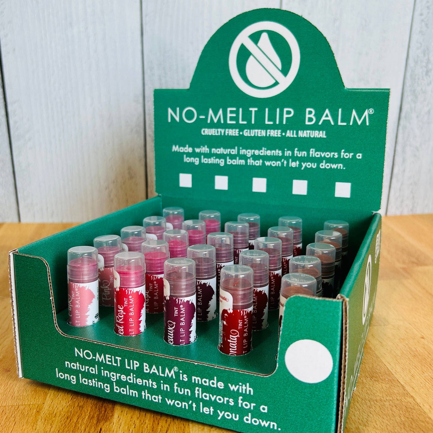 NO-MELT LIP TINT  tinted lip balms with display