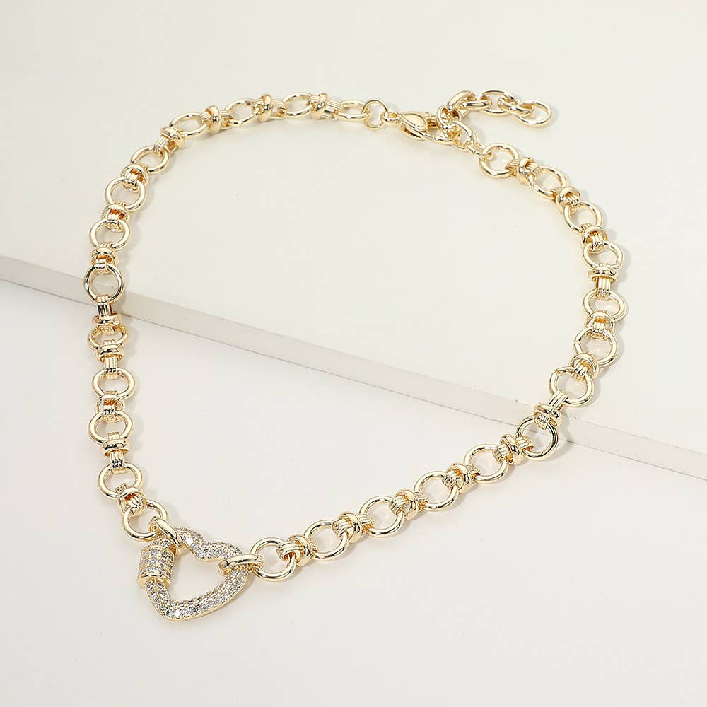 Heart Carabiner Accent Link Chain Necklace