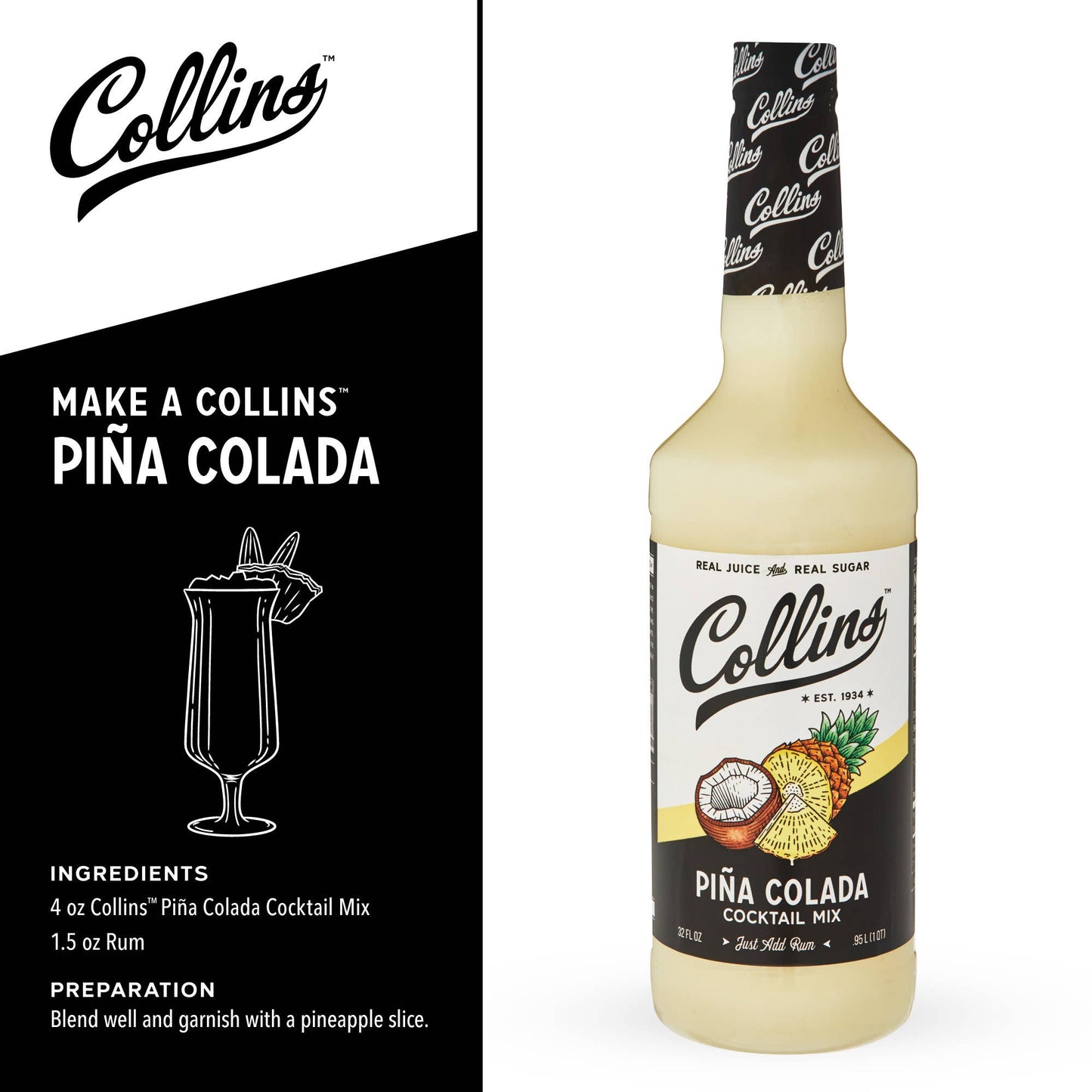 Real Sugar Pina Colada Cocktail Mix - 32 oz