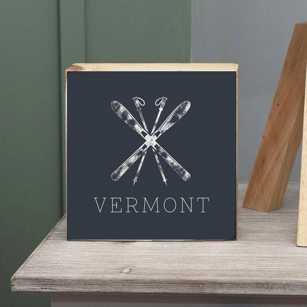 Wisp Navy Blue Ski Decorative Wooden Block