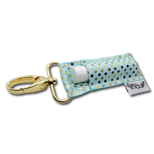 Gold Dots on Baby Blue LippyClip