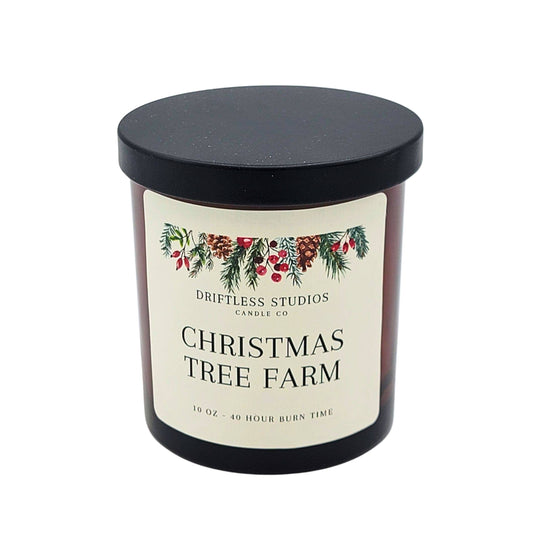 Christmas Tree Farm Candles Amber Glass Farmhouse Candle