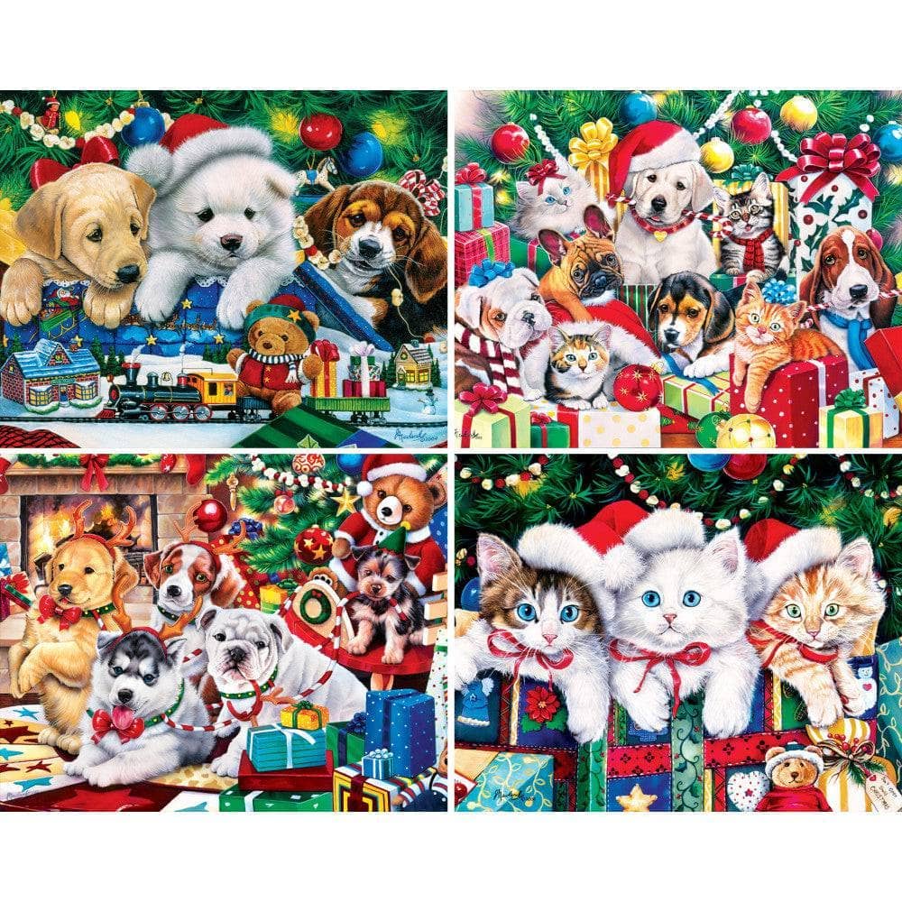 Holiday Puppies & Kitties 4-Pack 100 Piece Jigsaw Puzzles