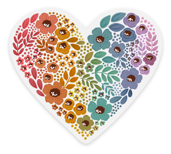 Elyse Breanne Design - Clear Pride Rainbow Floral Heart Sticker 2.75x3in