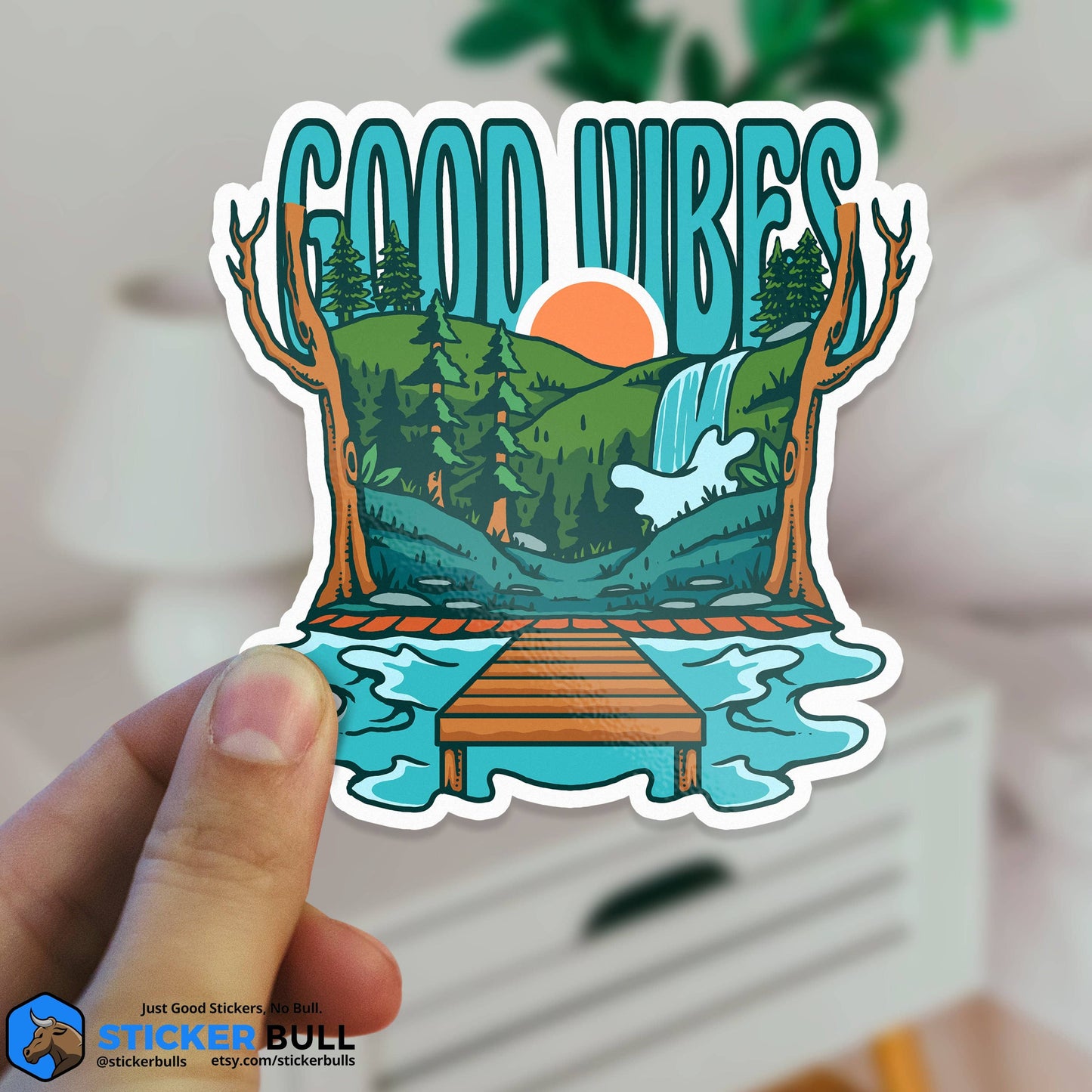 Good Vibes Nature Sticker, Vinyl Weather Proof Bumper Sticker, Car Decal, Water Bottle Sticker