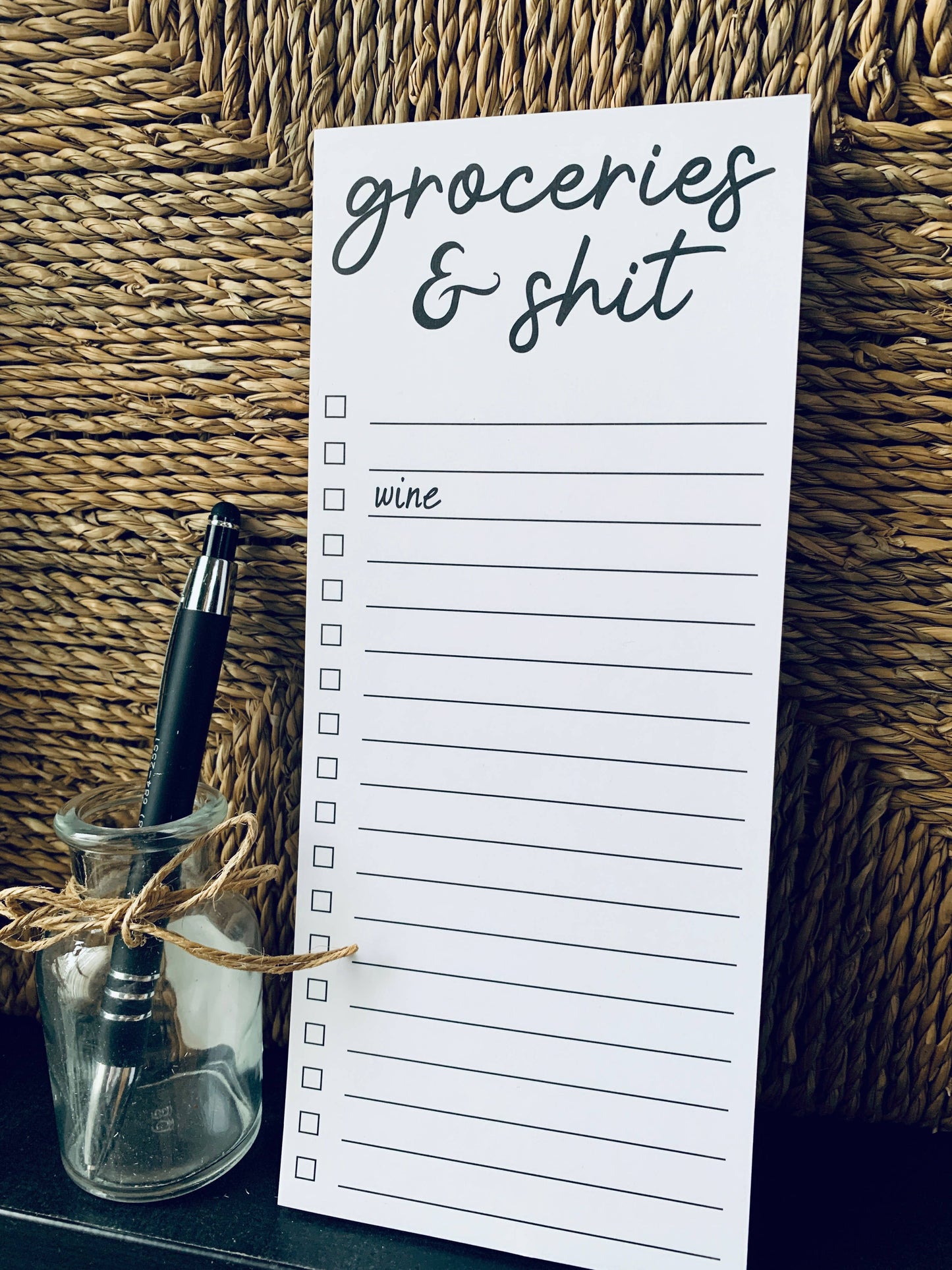 ellembee gift - Groceries & shit (wine) snarky printed list pad 50 sheets