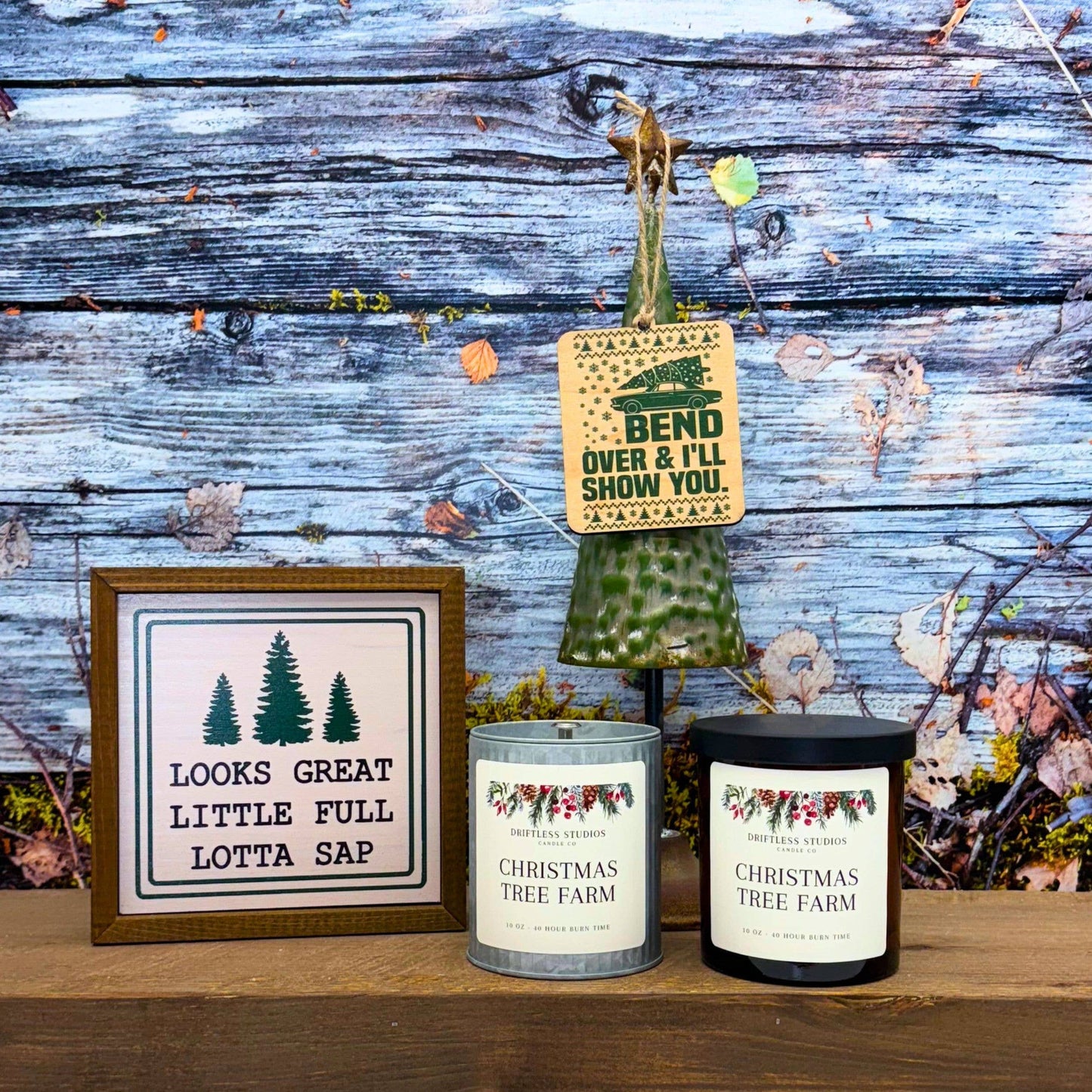 Christmas Tree Farm Candles Amber Glass Farmhouse Candle