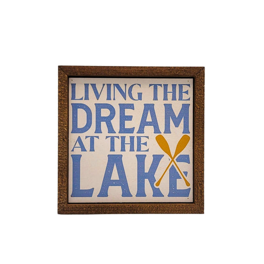 Driftless Studios - Living the Dream at the Lake - Summer Decor Cabin Sign
