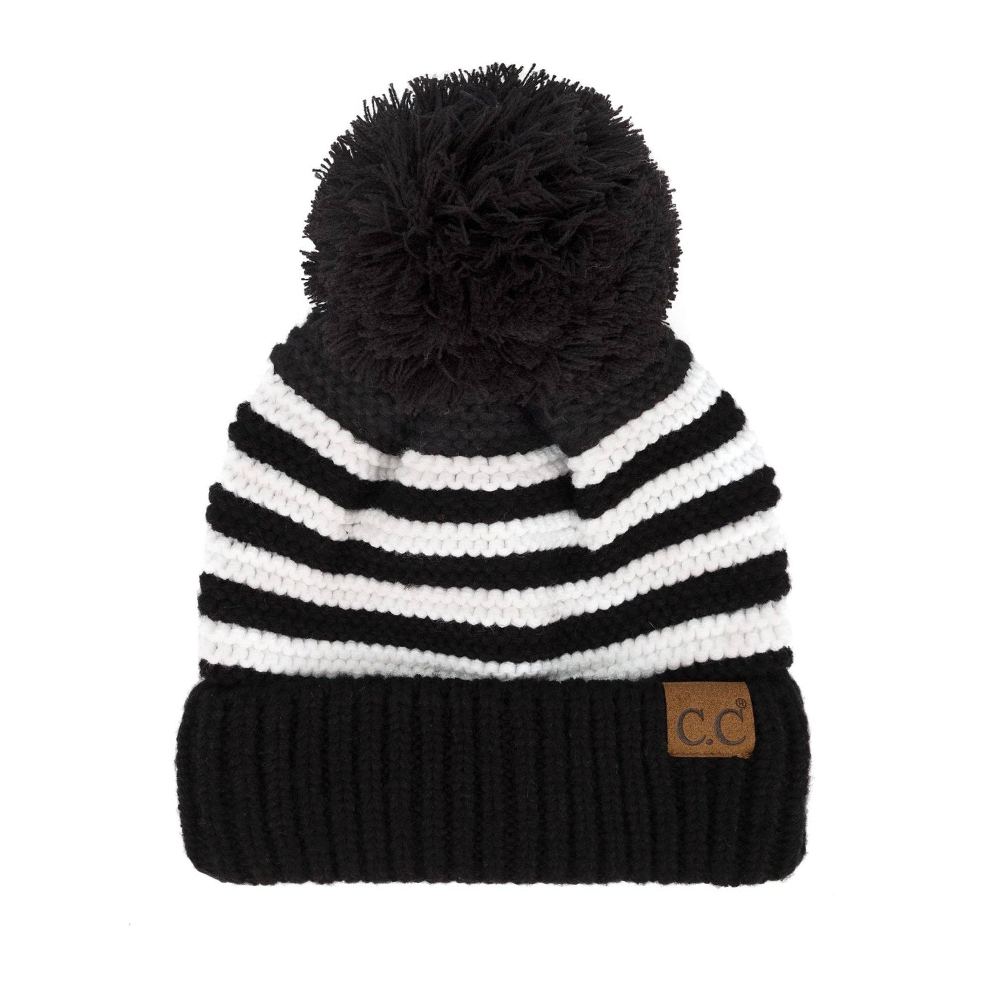 CC Chunky Knit Striped Pom Beanie