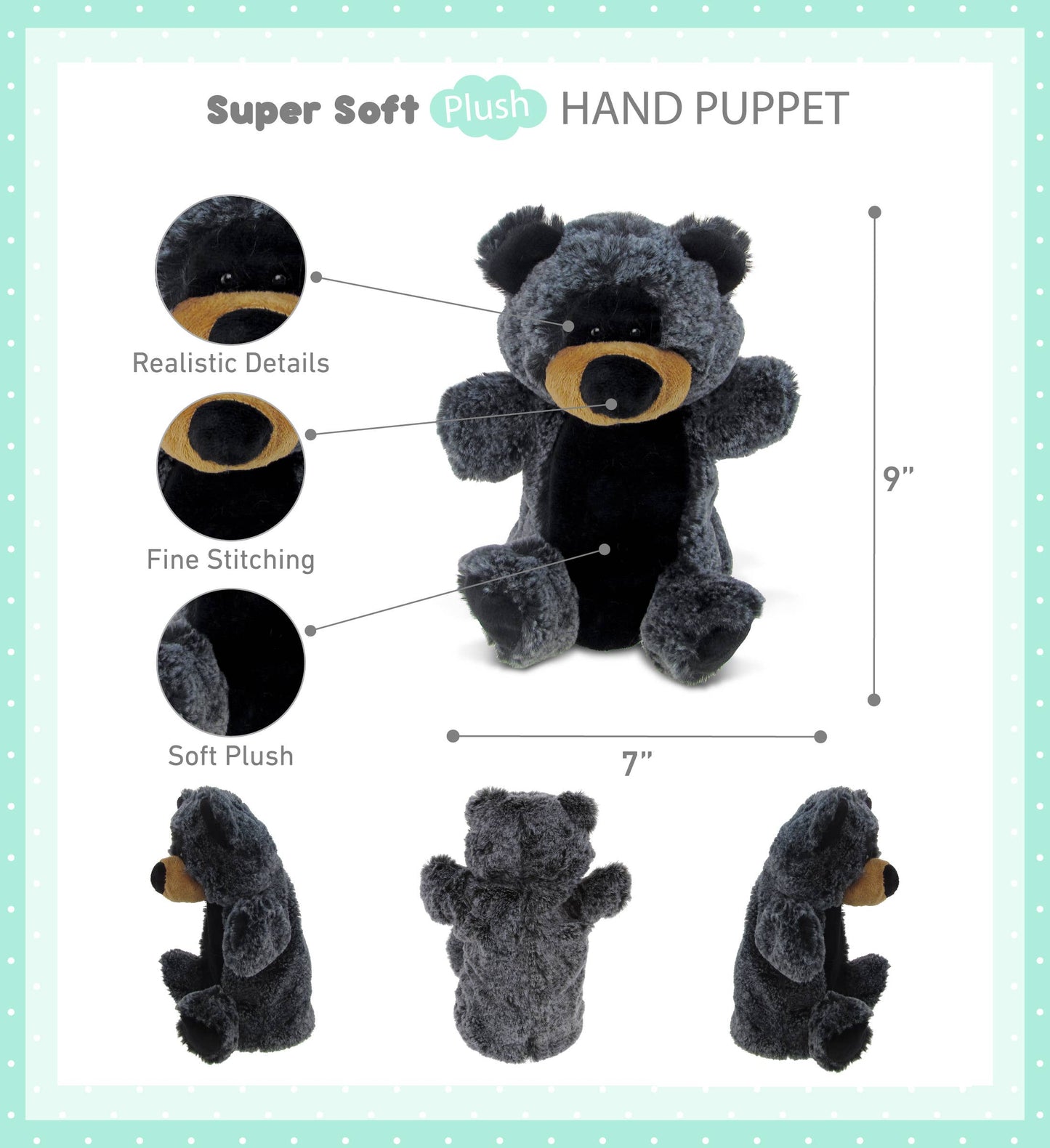 Soft Plush Hand Puppet - Black Bear