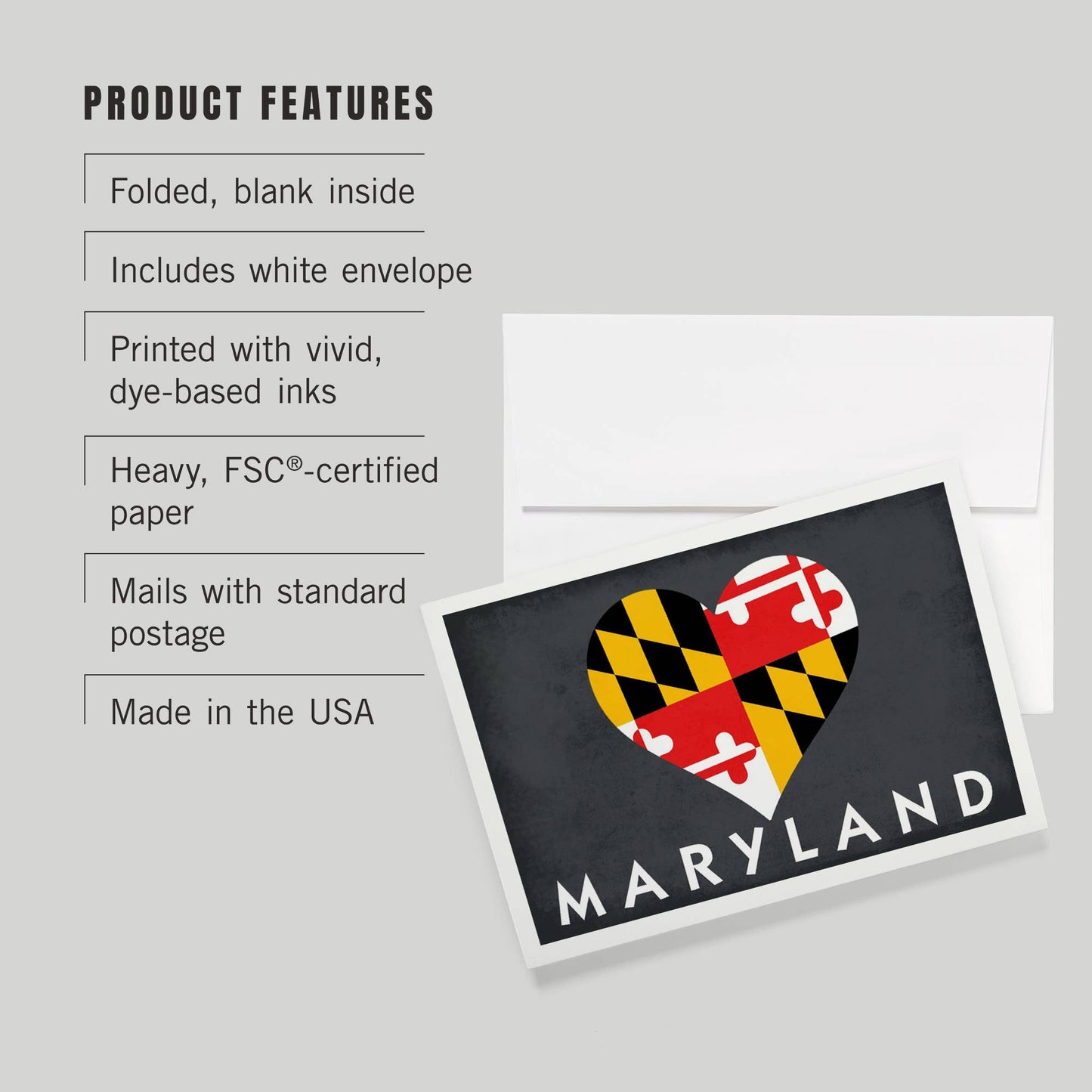 Lantern Press - GREETING CARD Maryland, Heart Flag