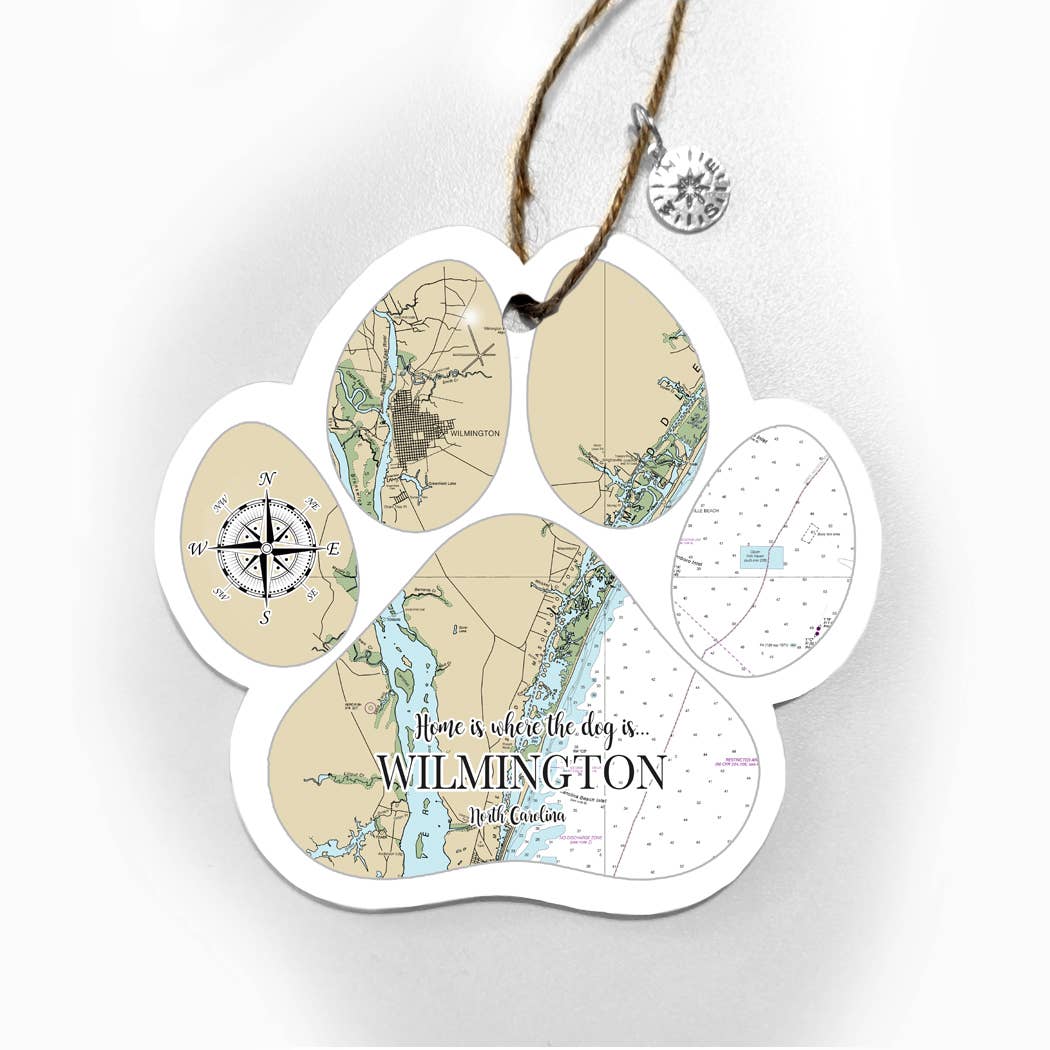Wood Paw Print Ornament with Map