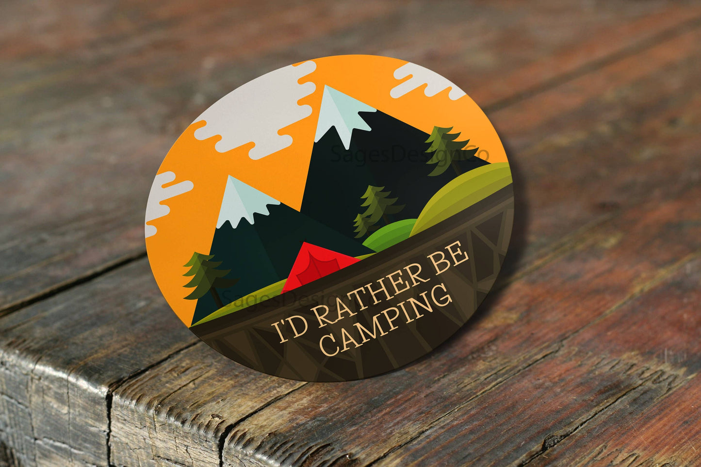 I'd Rather Be Camping - Funny Camping Sticker - Outdoors Weatherproof Vinyl Sticker for Laptop, Car, Cooler, Waterbottle, Hydroflask
