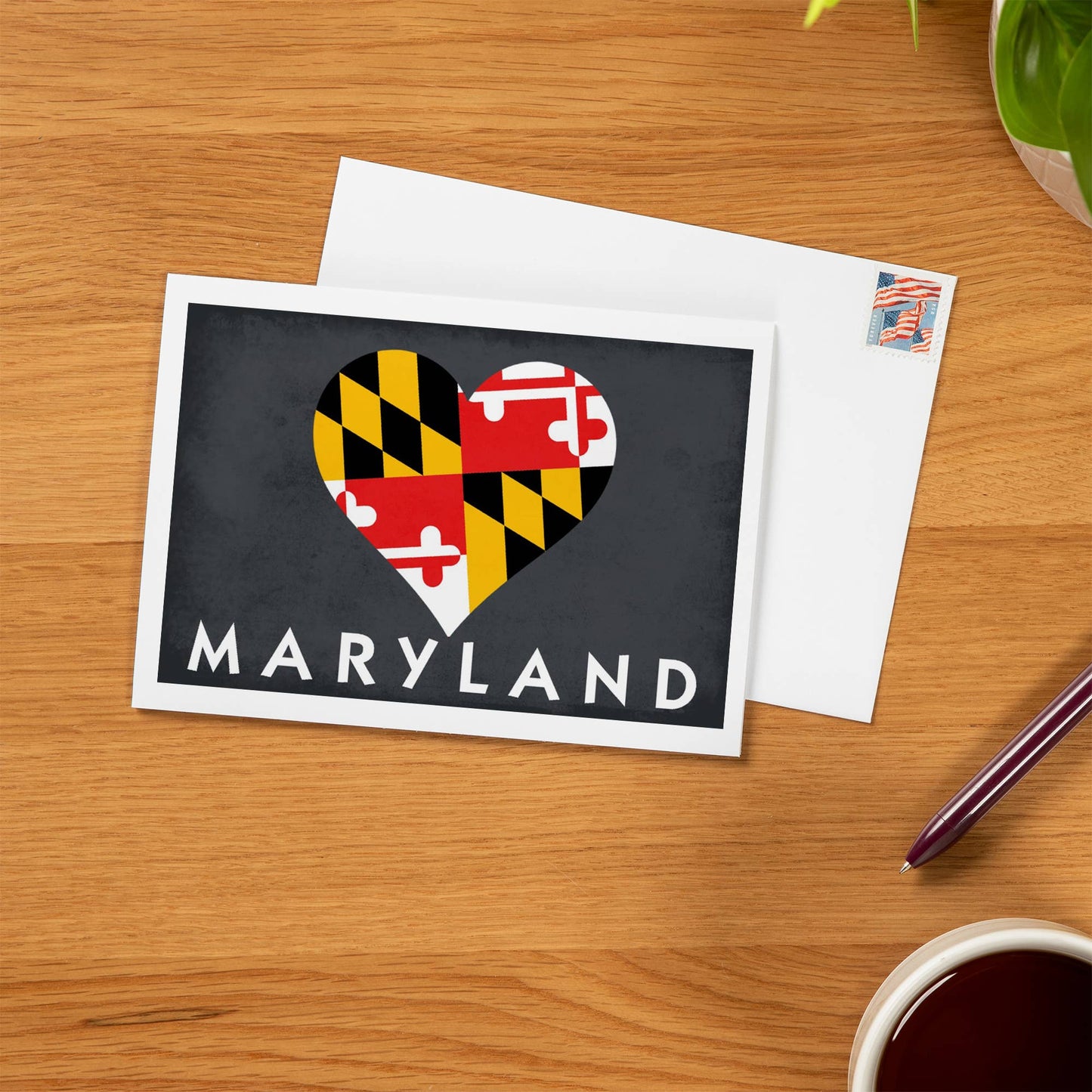 Lantern Press - GREETING CARD Maryland, Heart Flag
